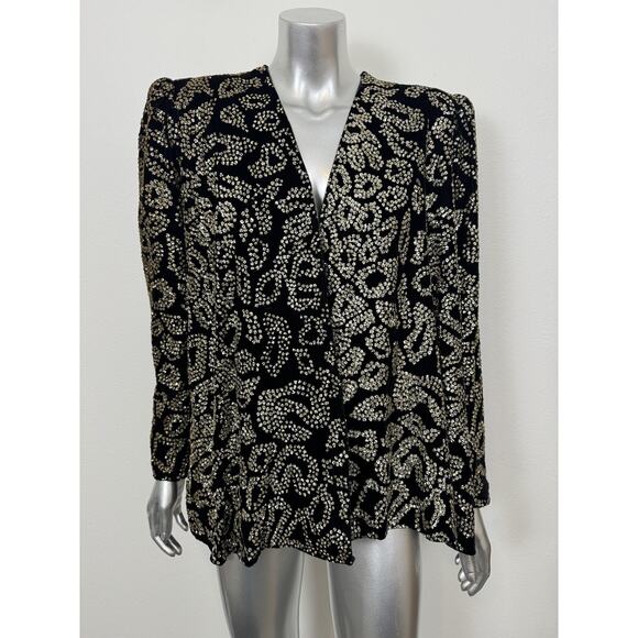 Vintage Glam Sequin Jacket Womens 8 Black Gold Glitter Staburst 80s Pat Richards - Picture 15 of 16